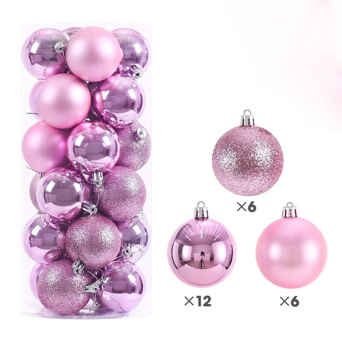 24-Pc Shimmering Christmas Ball Ornaments - 3/4/6cm
