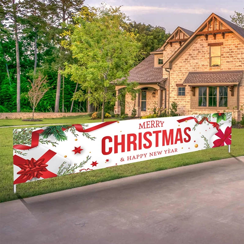 Vibrant Merry Christmas Outdoor Banner - Weatherproof Fabric