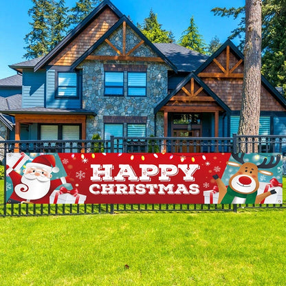 Vibrant Merry Christmas Outdoor Banner - Weatherproof Fabric