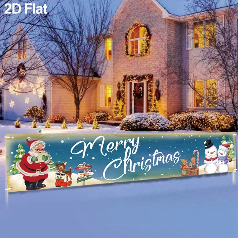 Vibrant Merry Christmas Outdoor Banner - Weatherproof Fabric