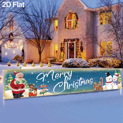 Vibrant Merry Christmas Outdoor Banner - Weatherproof Fabric