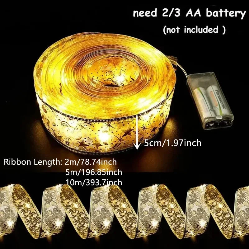 Twinkling Christmas Ribbon with LED Lights - Battery-Powered