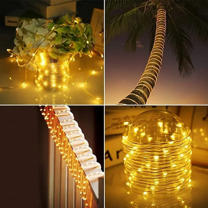 LED Solar Rope Fairy Lights - Waterproof Outdoor String Lights for Christmas Decor