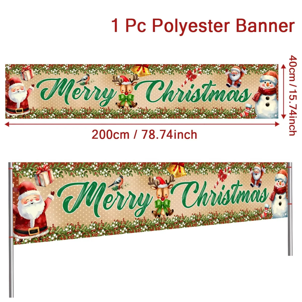 Vibrant Merry Christmas Outdoor Banner - Weatherproof Fabric