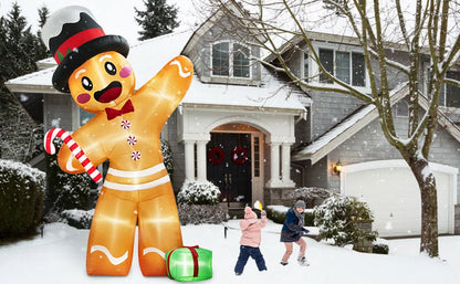 12FT Giant Gingerbread Man Inflatable - LED-Lit Outdoor Blow-Up