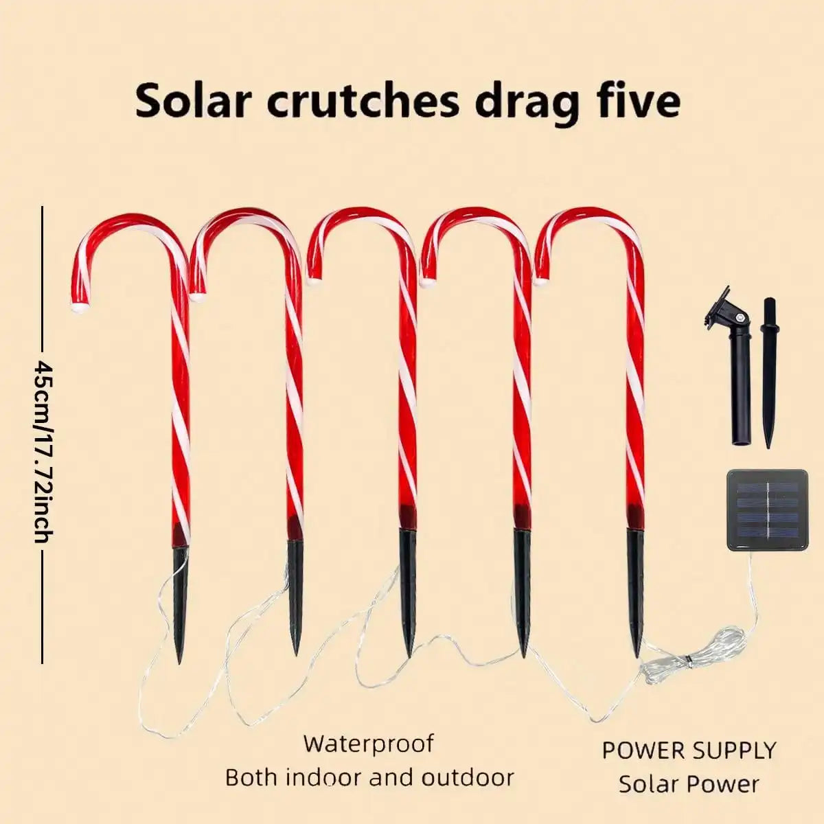 5-Pc Candy Cane Solar Pathway Lights