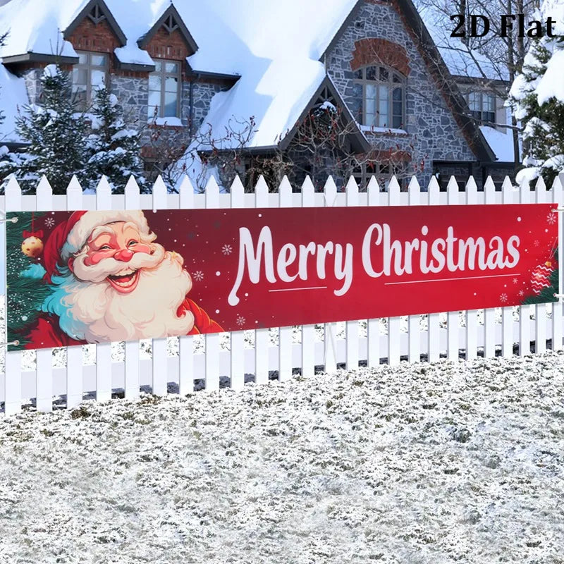 Vibrant Merry Christmas Outdoor Banner - Weatherproof Fabric