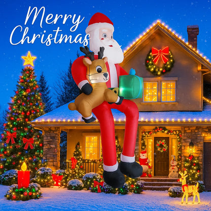 9.5FT Inflatable Santa with Reindeer & Gifts - LED-Lit Outdoor Yard Blow-Up