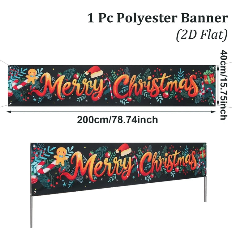 Vibrant Merry Christmas Outdoor Banner - Weatherproof Fabric