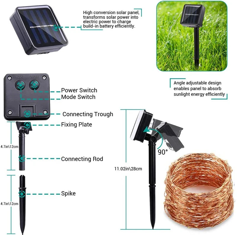 LED Solar Fairy String Lights - Waterproof Twinkle Outdoor Decor