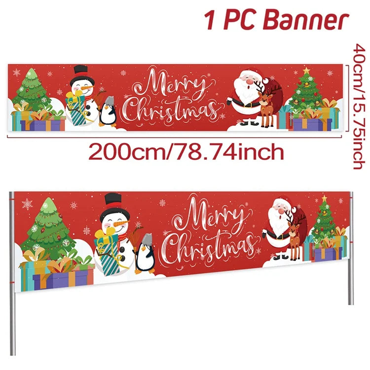 Vibrant Merry Christmas Outdoor Banner - Weatherproof Fabric