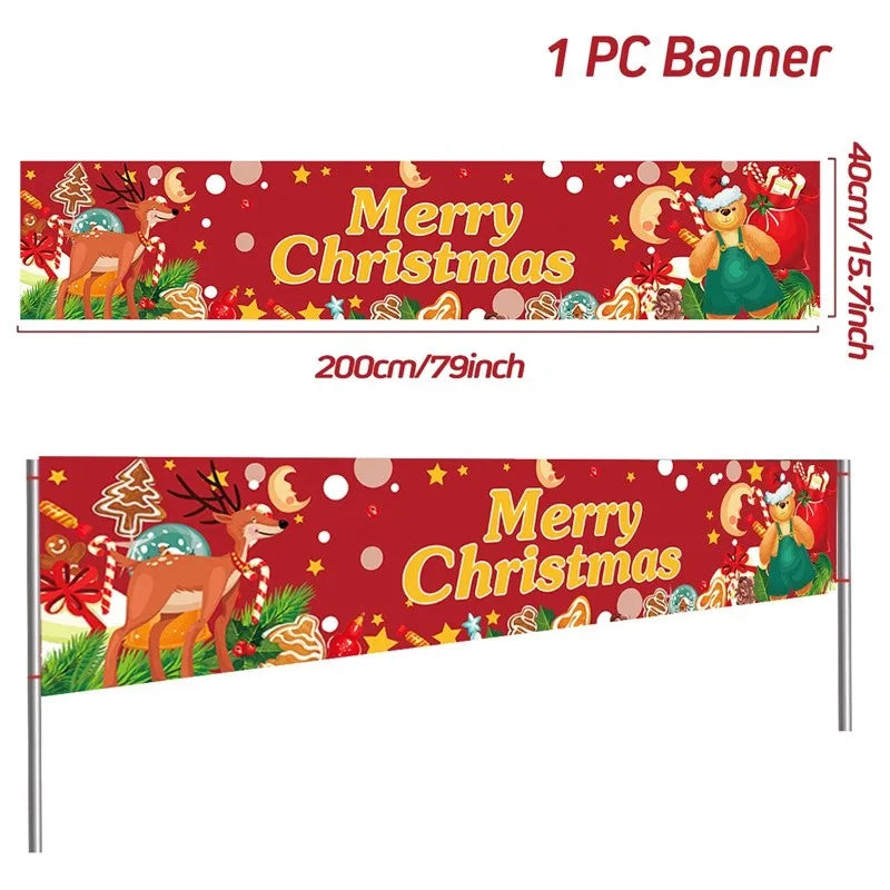Vibrant Merry Christmas Outdoor Banner - Weatherproof Fabric