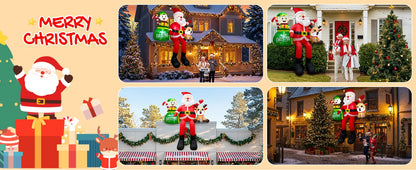 8FT Inflatable Sitting Santa with Elves & Reindeer - LED-Lit Outdoor Blow-Up
