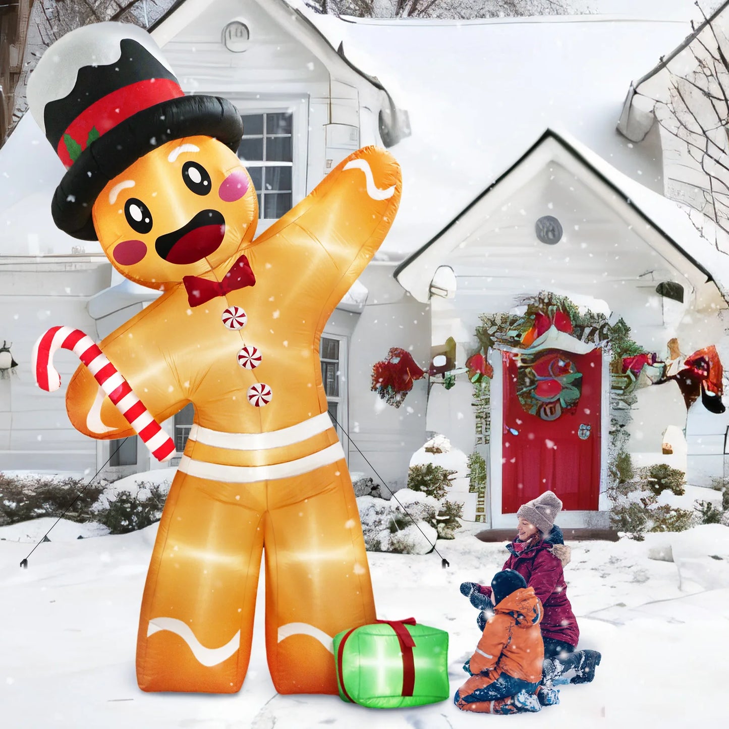 12FT Giant Gingerbread Man Inflatable - LED-Lit Outdoor Blow-Up