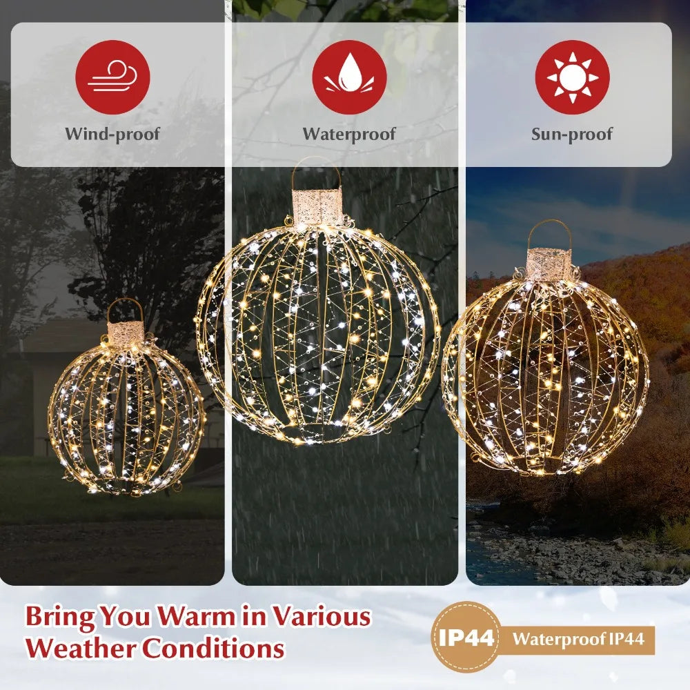 3 Twinkling LED Christmas Globe Light Balls - 360 Warm & White Lights for Festive Glow