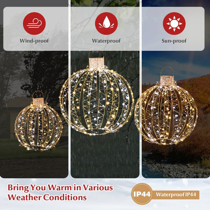 3 Twinkling LED Christmas Globe Light Balls - 360 Warm & White Lights for Festive Glow