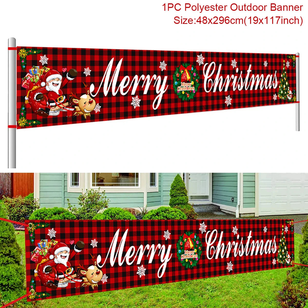 Vibrant Merry Christmas Outdoor Banner - Weatherproof Fabric