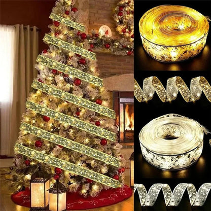 Twinkling Christmas Ribbon with LED Lights - Battery-Powered