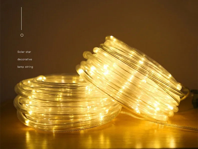 LED Solar Rope Fairy Lights - Waterproof Outdoor String Lights for Christmas Decor
