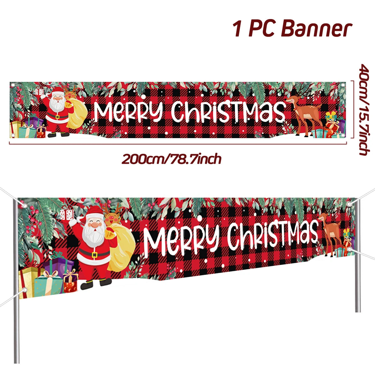 Vibrant Merry Christmas Outdoor Banner - Weatherproof Fabric