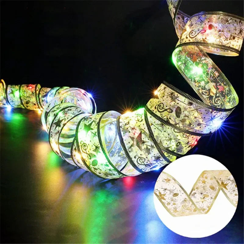 Twinkling Christmas Ribbon with LED Lights - Battery-Powered