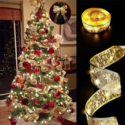 Twinkling Christmas Ribbon with LED Lights - Battery-Powered