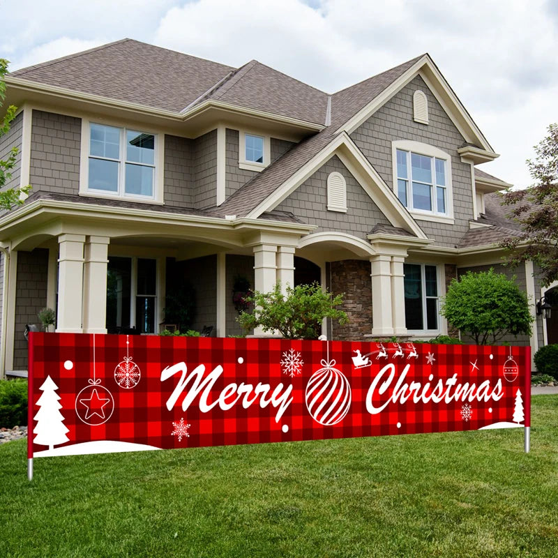 Vibrant Merry Christmas Outdoor Banner - Weatherproof Fabric