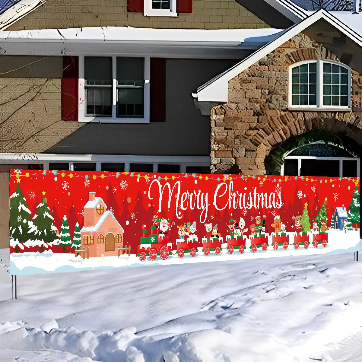 Vibrant Merry Christmas Outdoor Banner - Weatherproof Fabric
