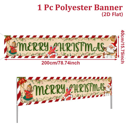 Vibrant Merry Christmas Outdoor Banner - Weatherproof Fabric