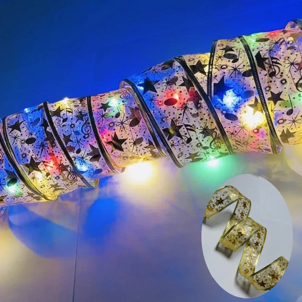 Twinkling Christmas Ribbon with LED Lights - Battery-Powered