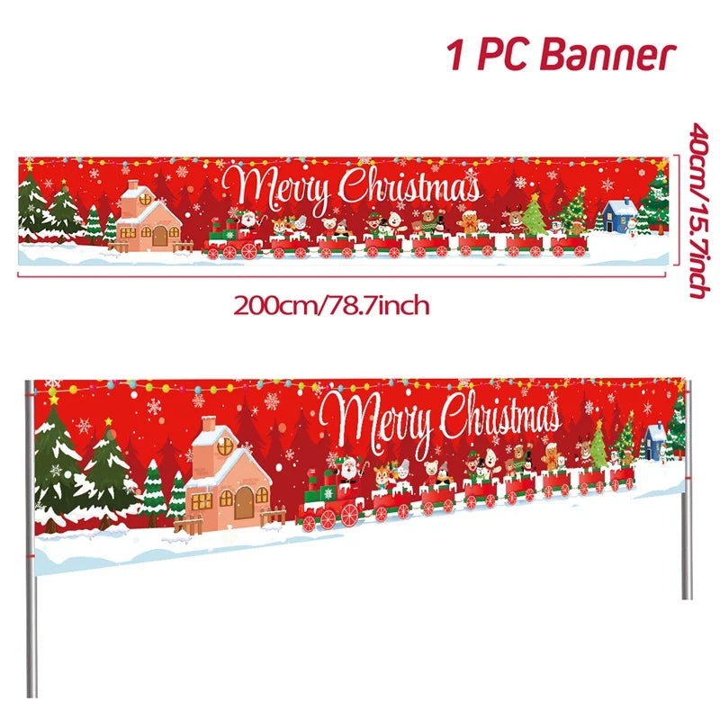 Vibrant Merry Christmas Outdoor Banner - Weatherproof Fabric