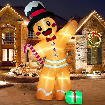 12FT Giant Gingerbread Man Inflatable - LED-Lit Outdoor Blow-Up