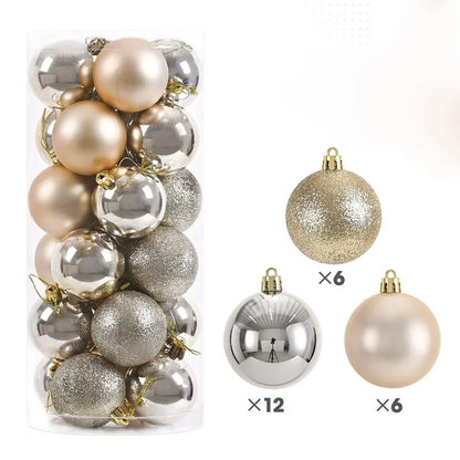 24-Pc Shimmering Christmas Ball Ornaments - 3/4/6cm