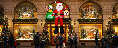 8FT Inflatable Sitting Santa with Elves & Reindeer - LED-Lit Outdoor Blow-Up