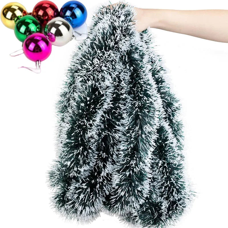 Festive Green Tinsel Bow Ribbon Garland