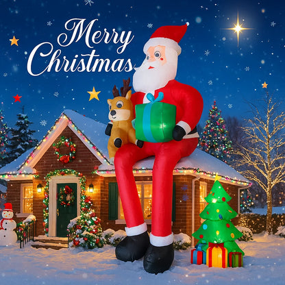 9.5FT Inflatable Santa with Reindeer & Gifts - LED-Lit Outdoor Yard Blow-Up