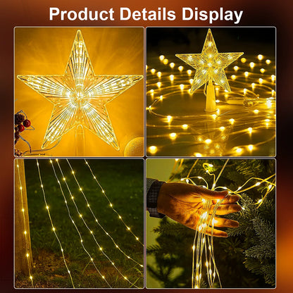 Pentagram LED Waterfall String Lights - USB-Powered Star Top Christmas Tree