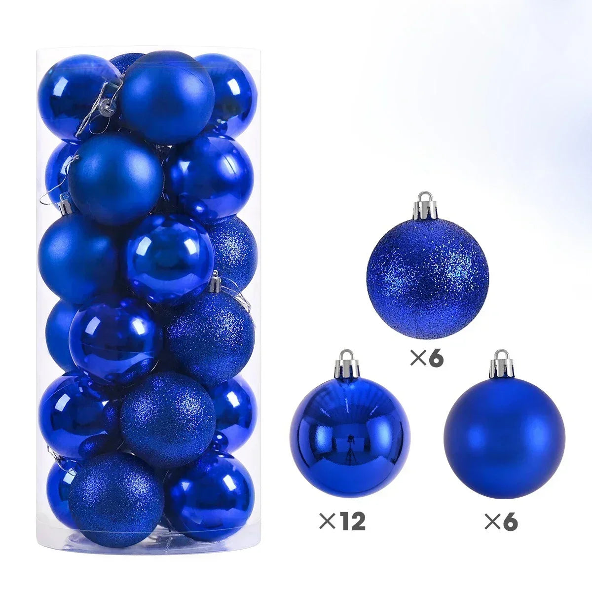 24-Pc Shimmering Christmas Ball Ornaments - 3/4/6cm