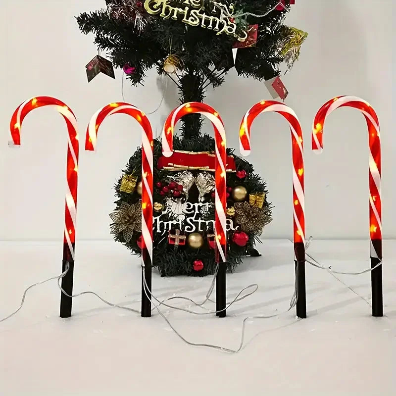5-Pc Candy Cane Solar Pathway Lights