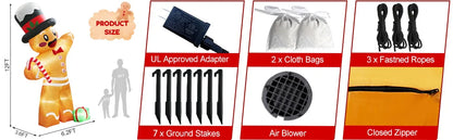 12FT Giant Gingerbread Man Inflatable - LED-Lit Outdoor Blow-Up