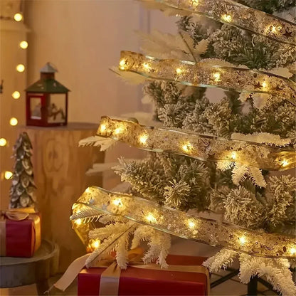Twinkling Christmas Ribbon with LED Lights - Battery-Powered