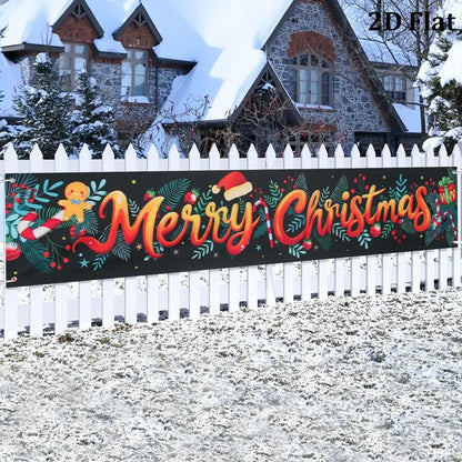 Vibrant Merry Christmas Outdoor Banner - Weatherproof Fabric