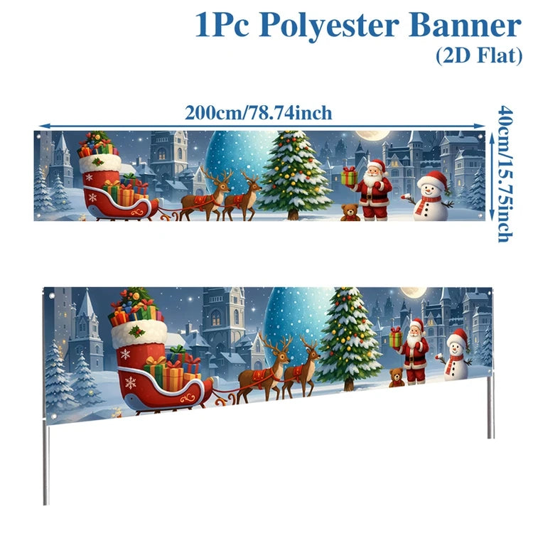 Vibrant Merry Christmas Outdoor Banner - Weatherproof Fabric