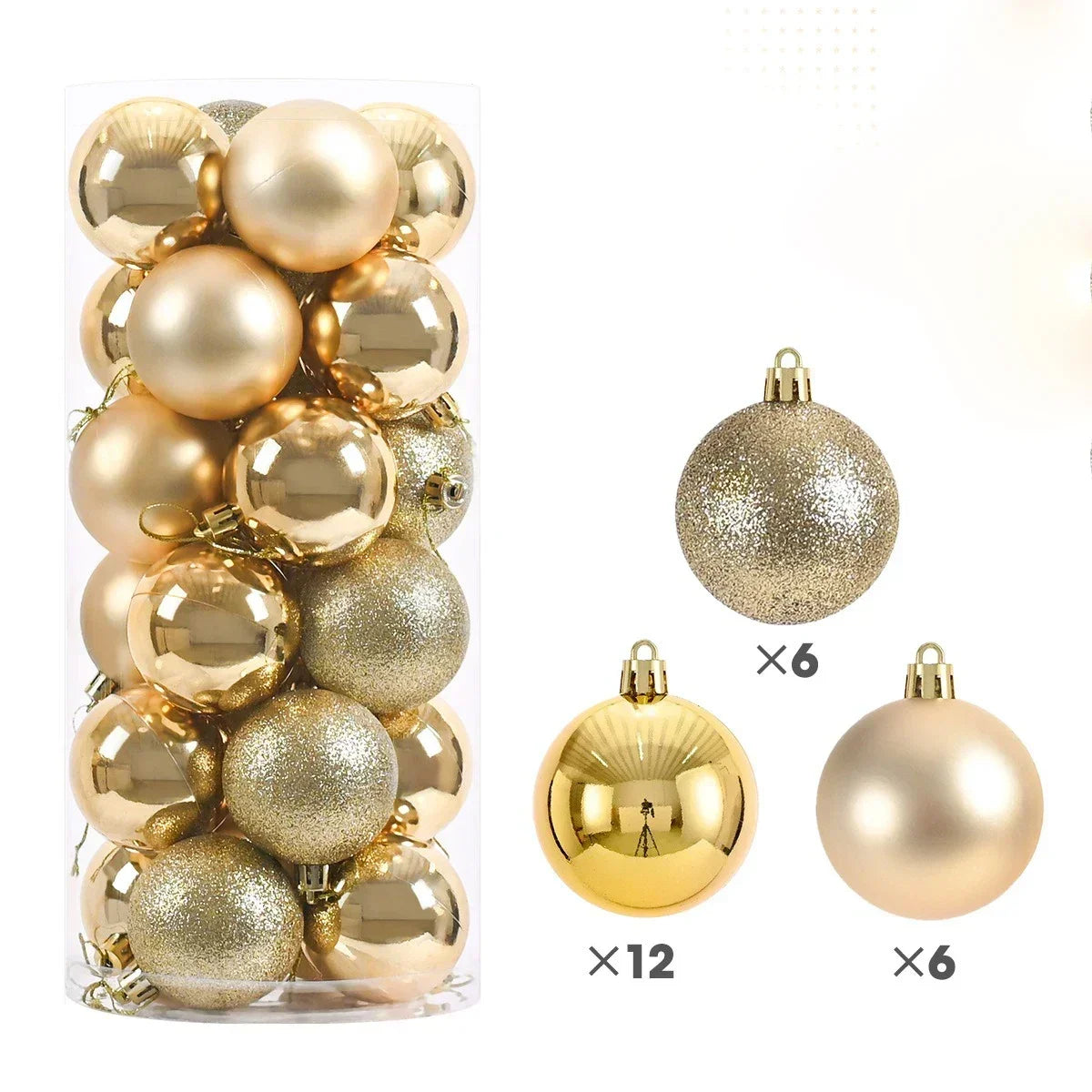 24-Pc Shimmering Christmas Ball Ornaments - 3/4/6cm