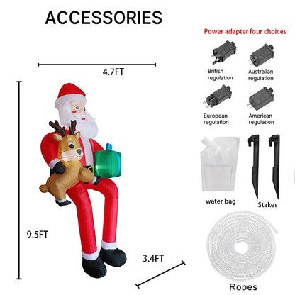 9.5FT Inflatable Santa with Reindeer & Gifts - LED-Lit Outdoor Yard Blow-Up