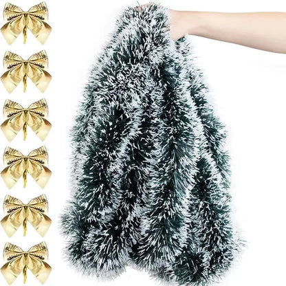 Festive Green Tinsel Bow Ribbon Garland