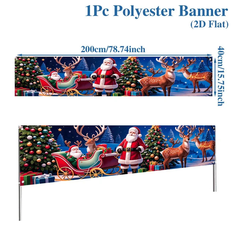 Vibrant Merry Christmas Outdoor Banner - Weatherproof Fabric