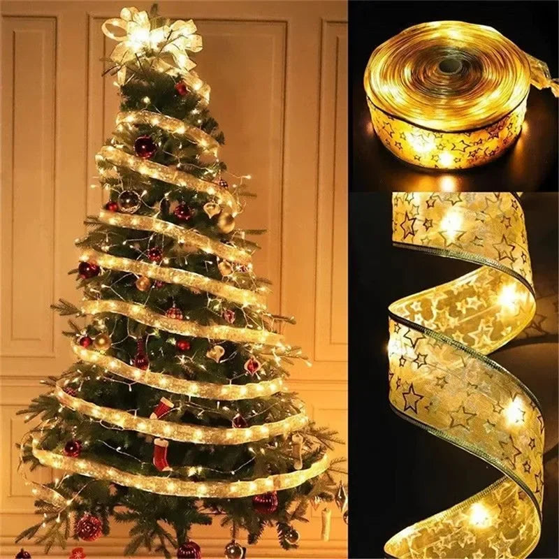 Twinkling Christmas Ribbon with LED Lights - Battery-Powered
