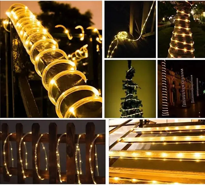 LED Solar Rope Fairy Lights - Waterproof Outdoor String Lights for Christmas Decor