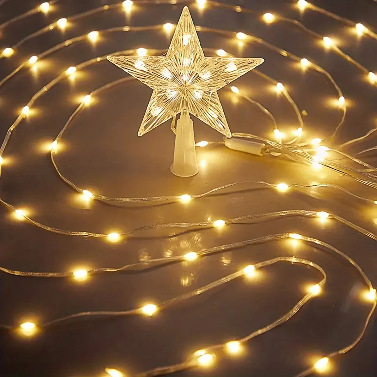Pentagram LED Waterfall String Lights - USB-Powered Star Top Christmas Tree